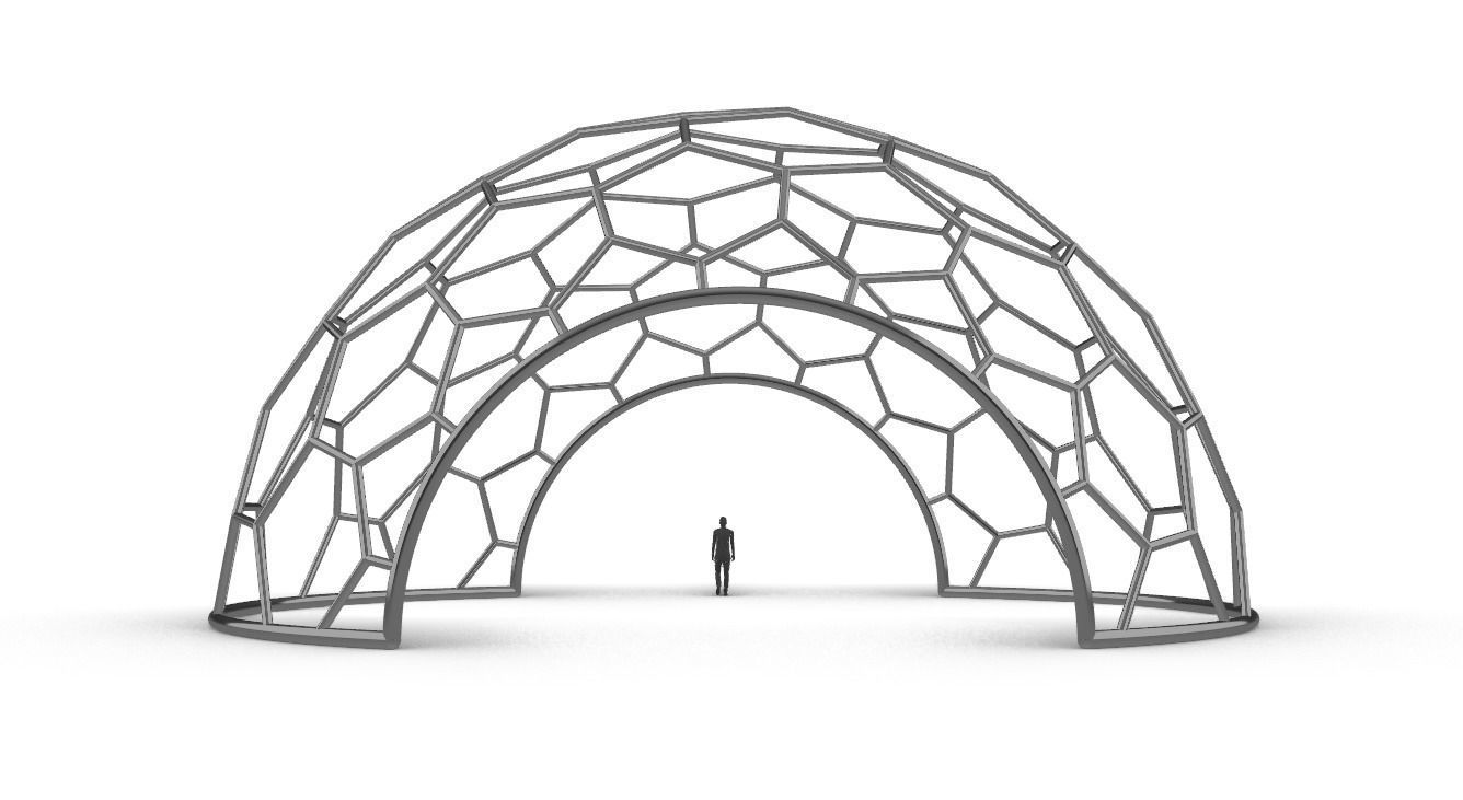 Hexagonal Dome structure Geodesic Like Wireframe Design V2 3D model_17