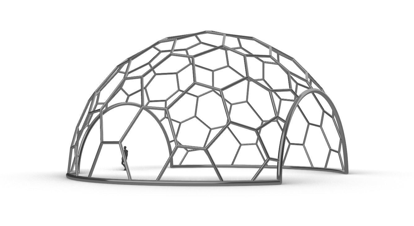 Hexagonal Dome structure Geodesic Like Wireframe Design V2 3D model_5
