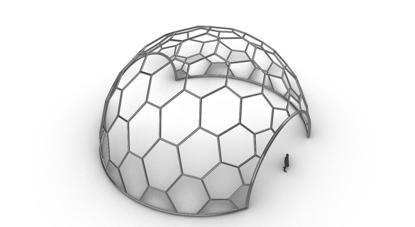 Hexagonal Dome structure Geodesic Like Wireframe Design V2 3D model_37