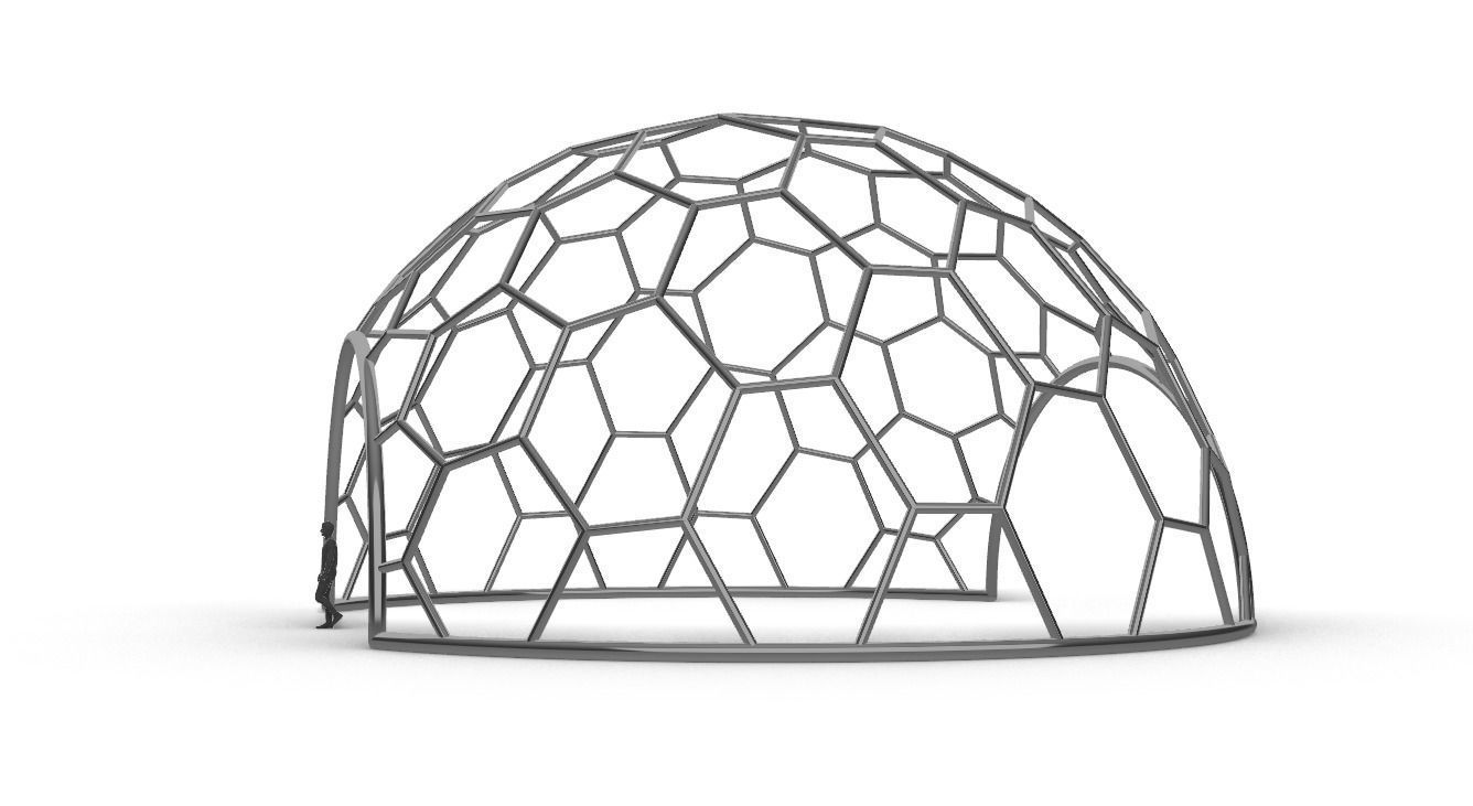 Hexagonal Dome structure Geodesic Like Wireframe Design V2 3D model_14
