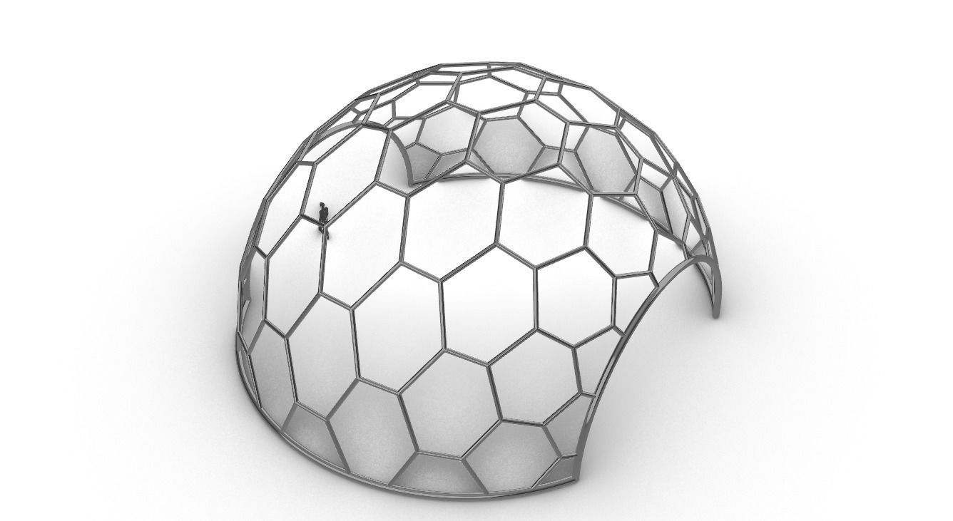 Hexagonal Dome structure Geodesic Like Wireframe Design V2 3D model_24
