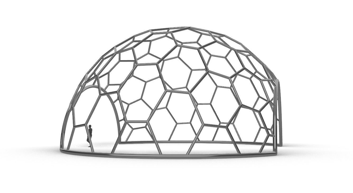Hexagonal Dome structure Geodesic Like Wireframe Design V2 3D model_4