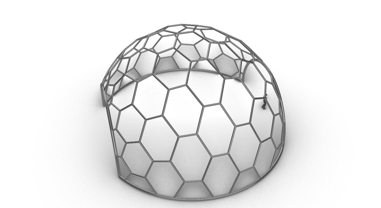Hexagonal Dome structure Geodesic Like Wireframe Design V2 3D model_39
