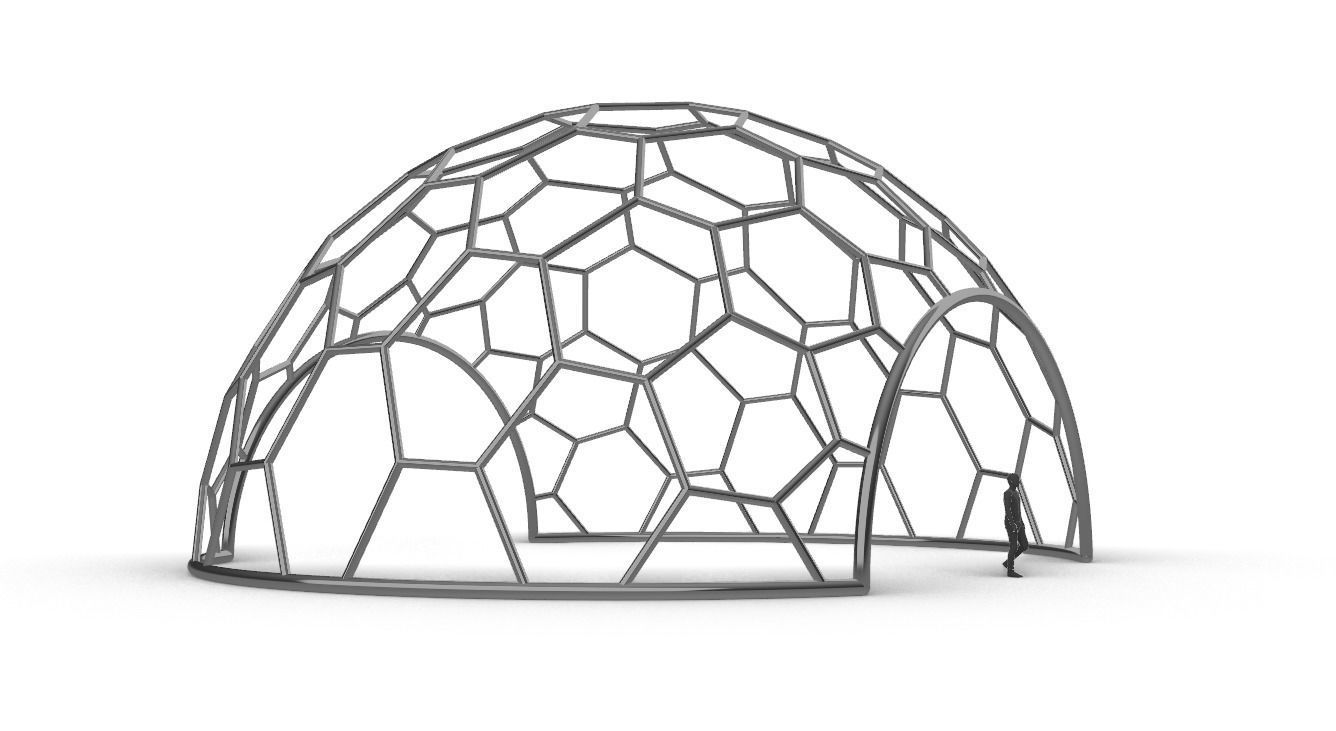 Hexagonal Dome structure Geodesic Like Wireframe Design V2 3D model_11