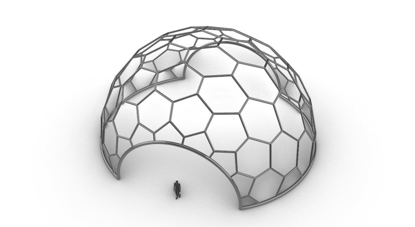 Hexagonal Dome structure Geodesic Like Wireframe Design V2 3D model_1