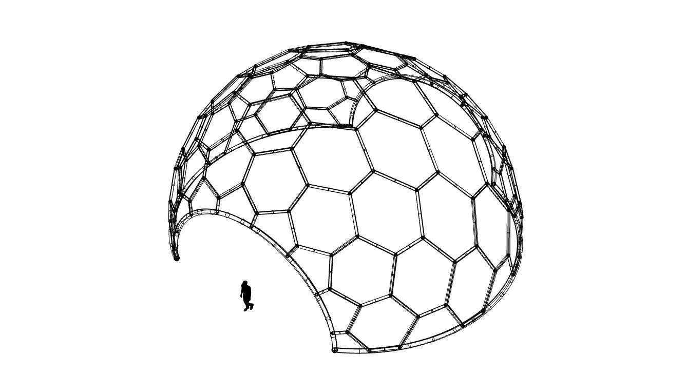 Hexagonal Dome structure Geodesic Like Wireframe Design V2 3D model_41