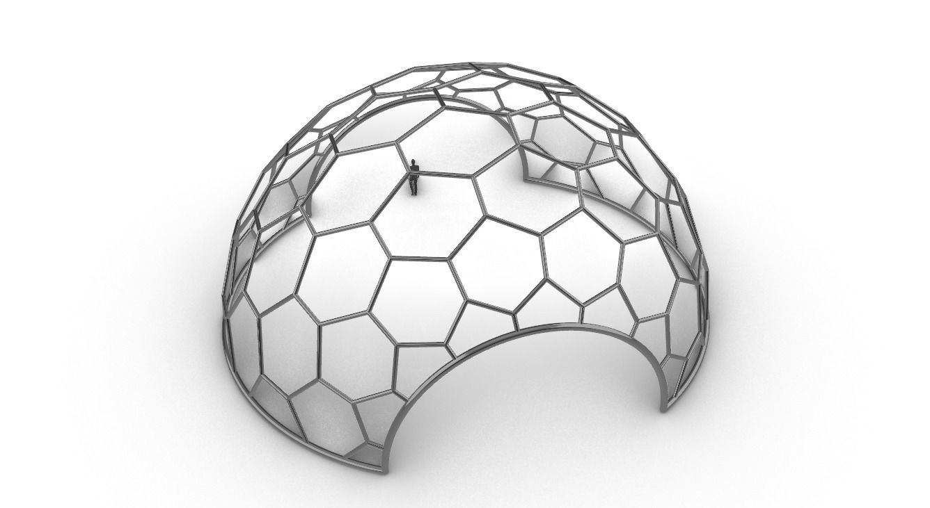 Hexagonal Dome structure Geodesic Like Wireframe Design V2 3D model_25