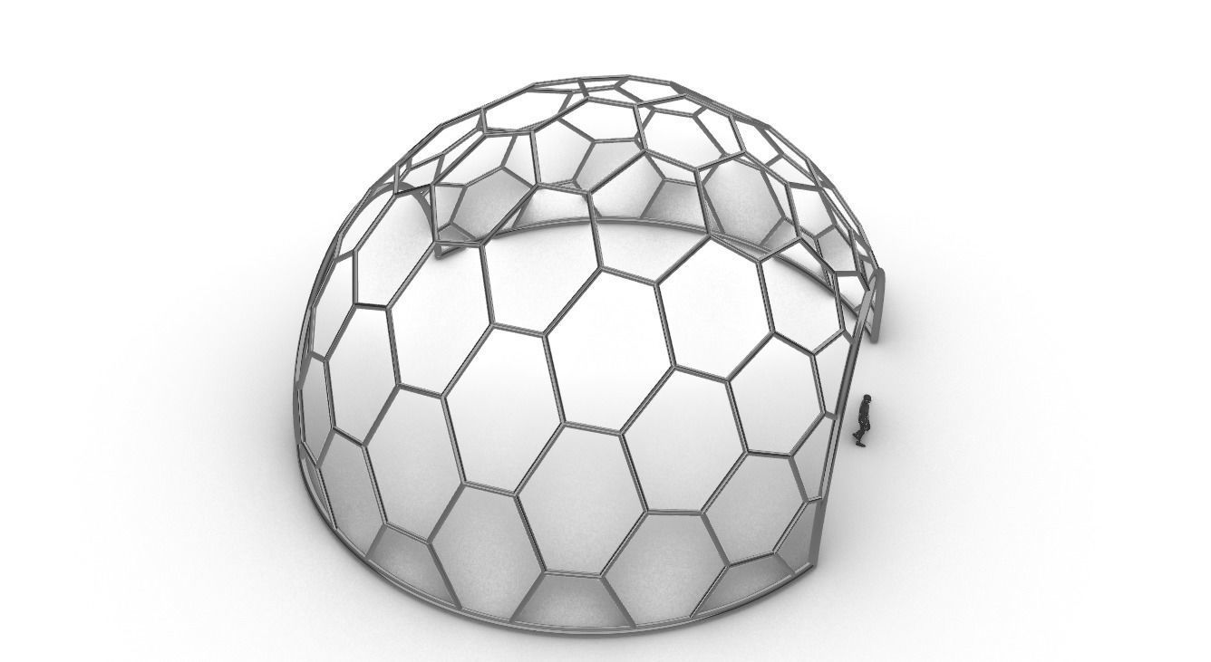 Hexagonal Dome structure Geodesic Like Wireframe Design V2 3D model_29