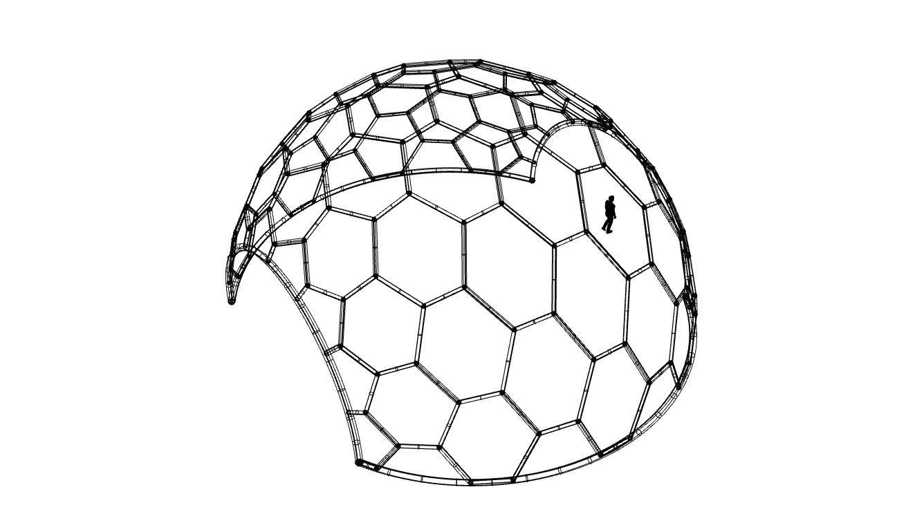Hexagonal Dome structure Geodesic Like Wireframe Design V2 3D model_46