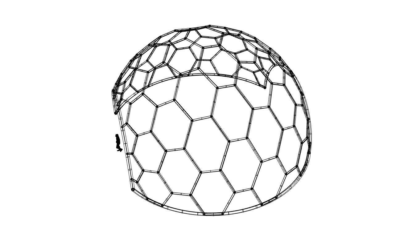 Hexagonal Dome structure Geodesic Like Wireframe Design V2 3D model_59
