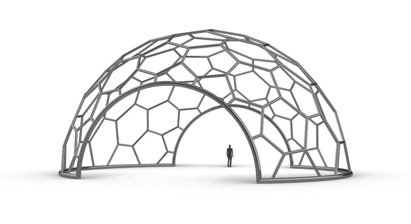 Hexagonal Dome structure Geodesic Like Wireframe Design V2 3D model_3