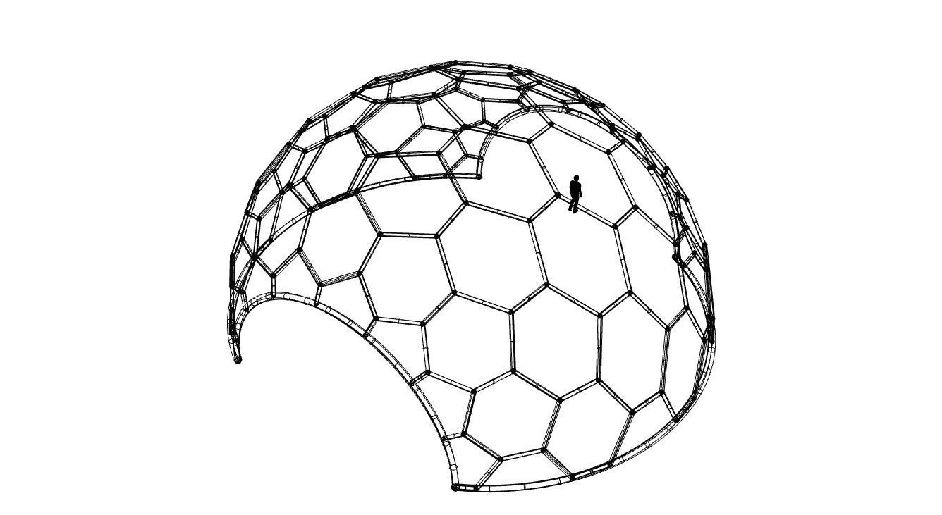 Hexagonal Dome structure Geodesic Like Wireframe Design V2 3D model_40