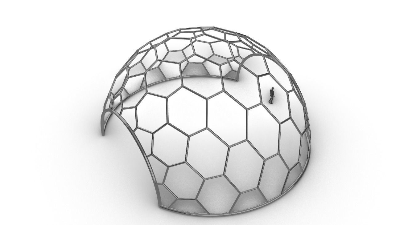 Hexagonal Dome structure Geodesic Like Wireframe Design V2 3D model_27