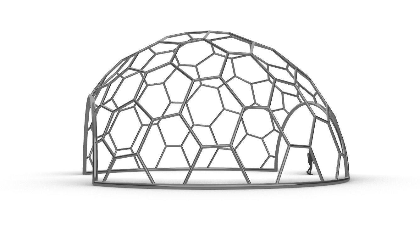Hexagonal Dome structure Geodesic Like Wireframe Design V2 3D model_18
