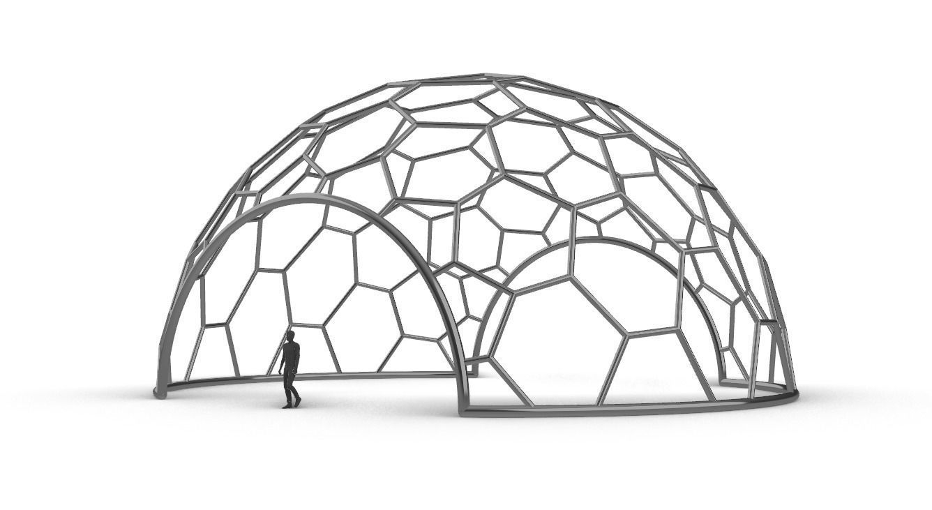 Hexagonal Dome structure Geodesic Like Wireframe Design V2 3D model_15