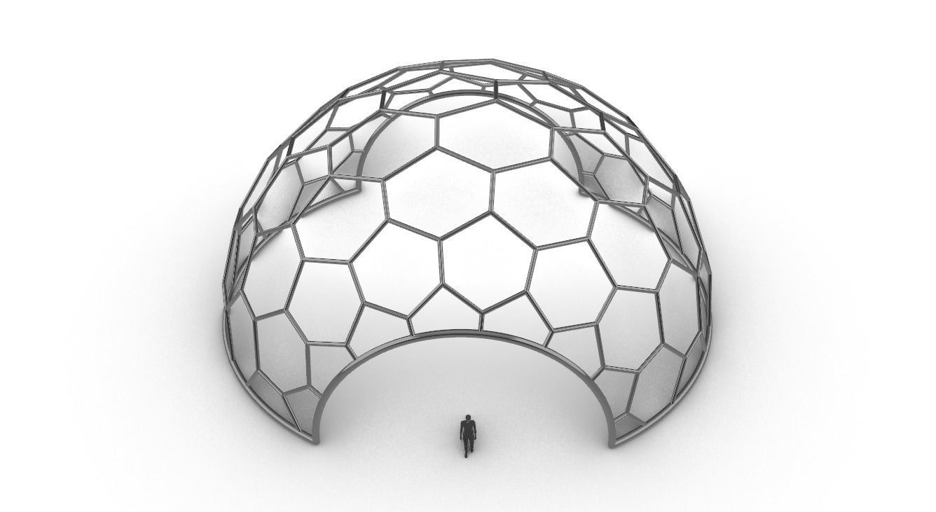 Hexagonal Dome structure Geodesic Like Wireframe Design V2 3D model_26