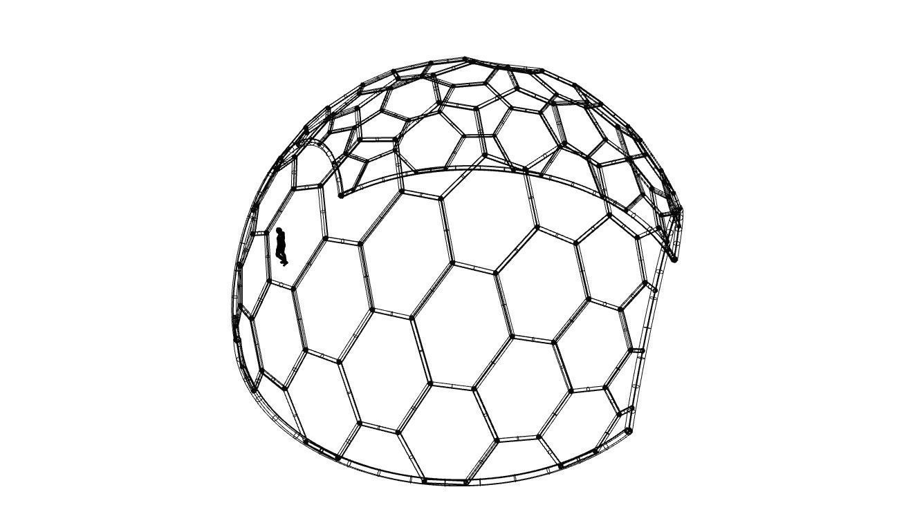Hexagonal Dome structure Geodesic Like Wireframe Design V2 3D model_56
