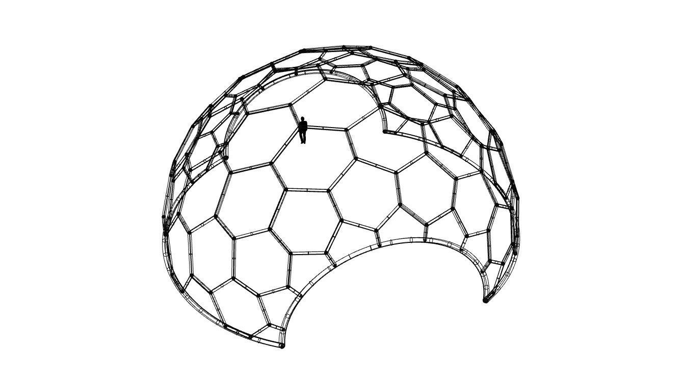 Hexagonal Dome structure Geodesic Like Wireframe Design V2 3D model_48