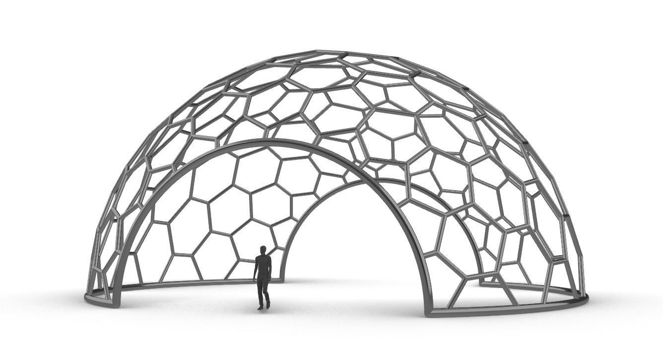Hexagonal Dome structure Geodesic Like Wireframe Design 3D