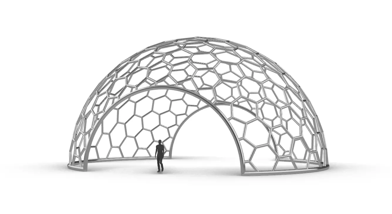 Hexagonal Dome structure Geodesic Like Wireframe Design V3 3D model