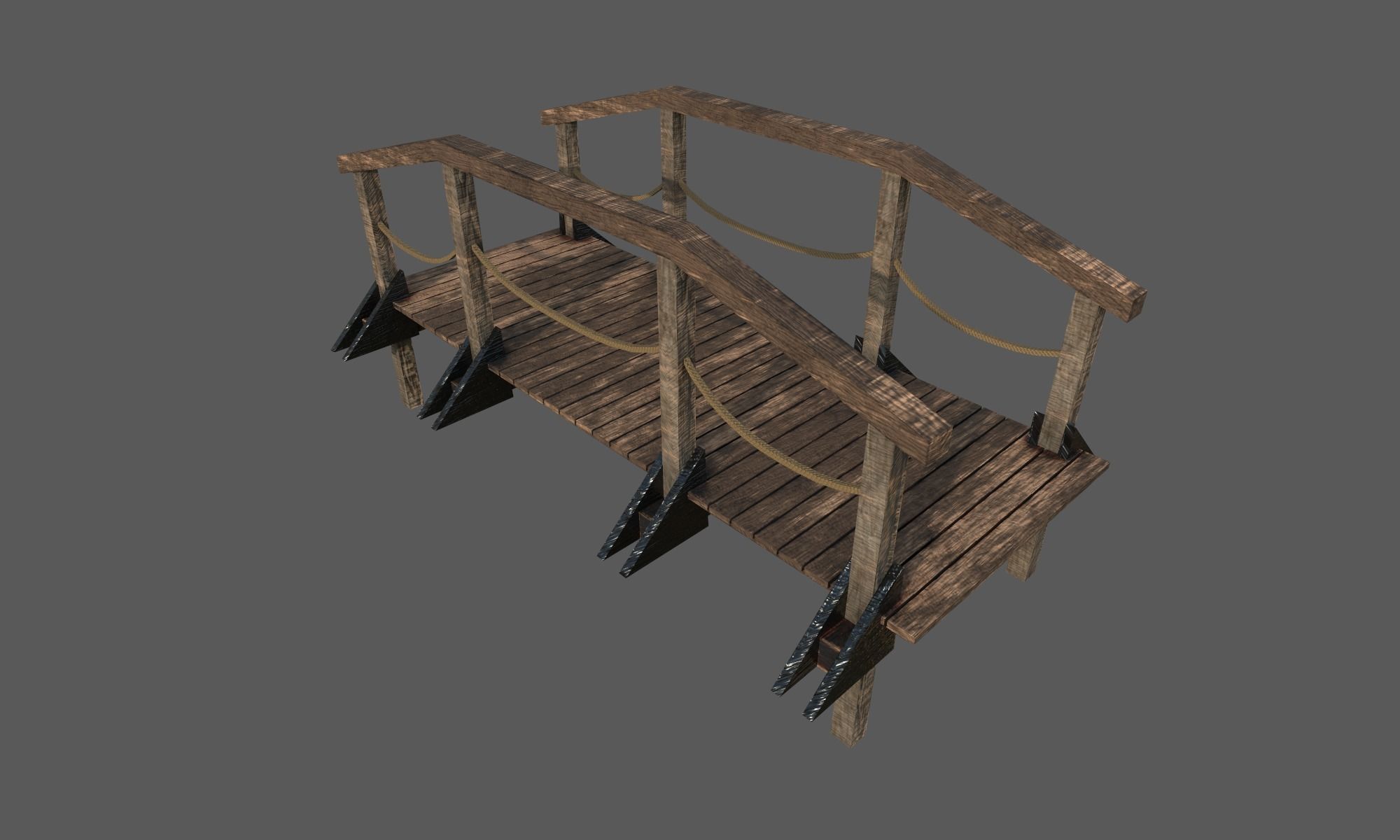 Wooden Bridge cartoon model Low-poly 3D model_4