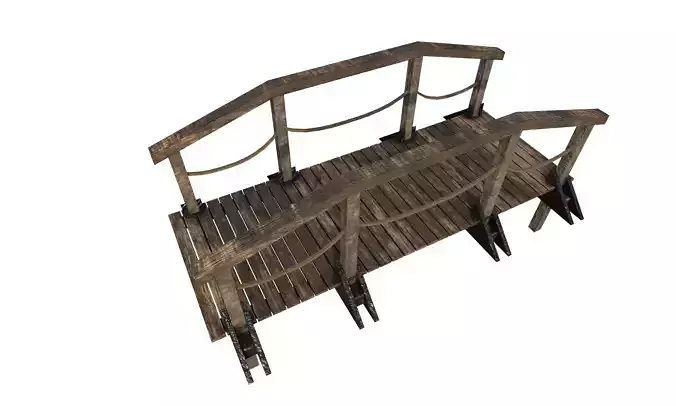 Wooden Bridge cartoon model Low-poly 3D model