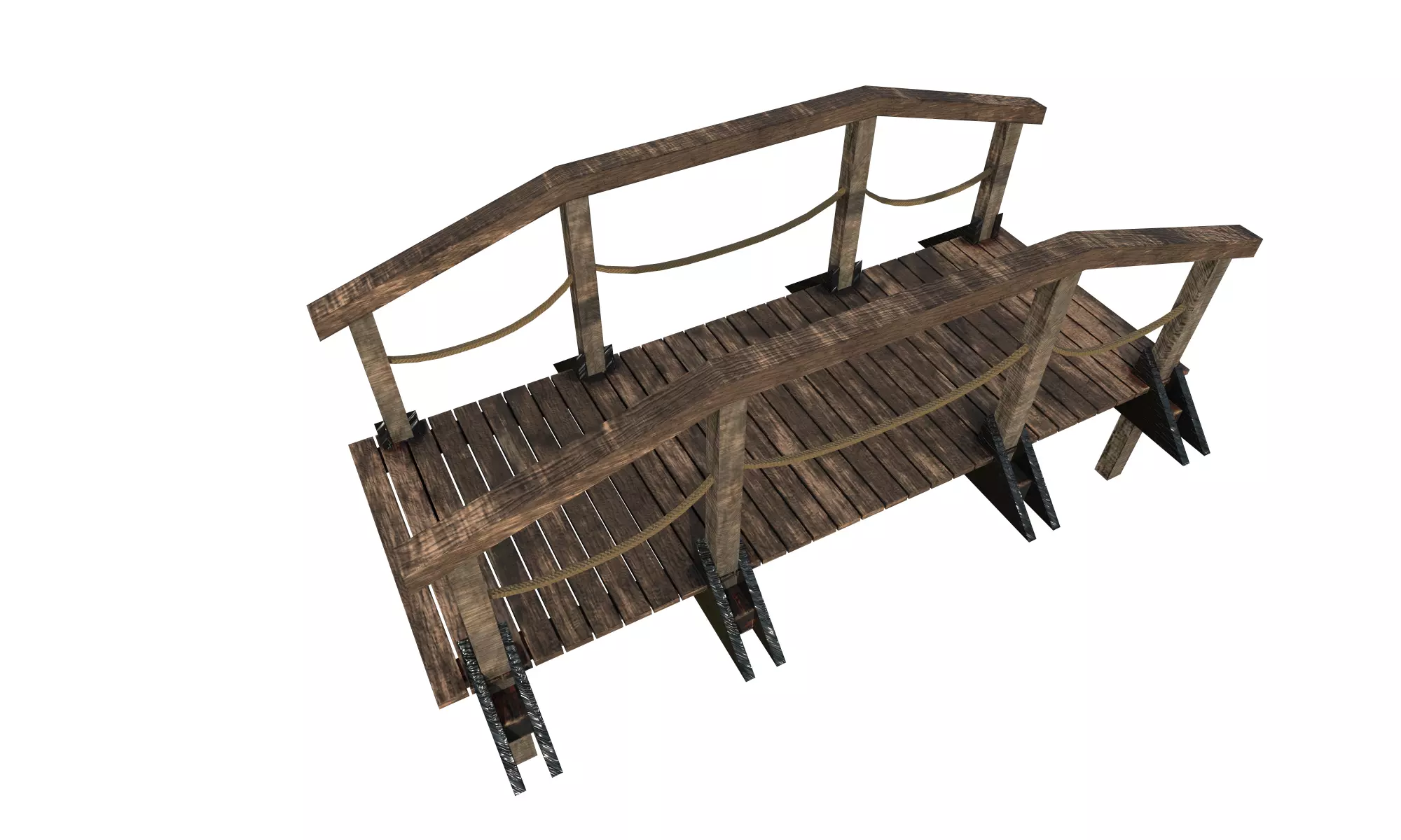 Wooden Bridge cartoon model Low-poly 3D model_0