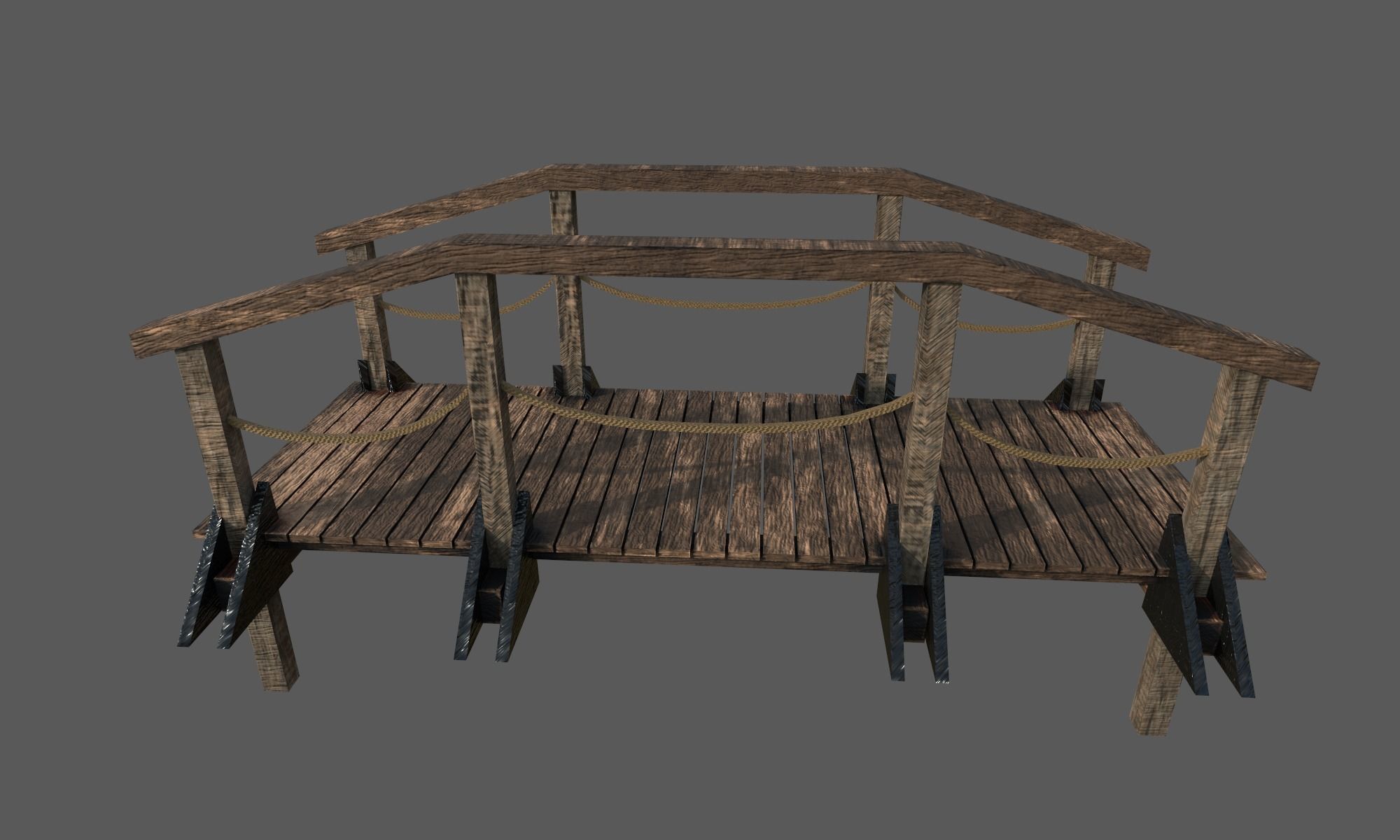Wooden Bridge cartoon model Low-poly 3D model_2