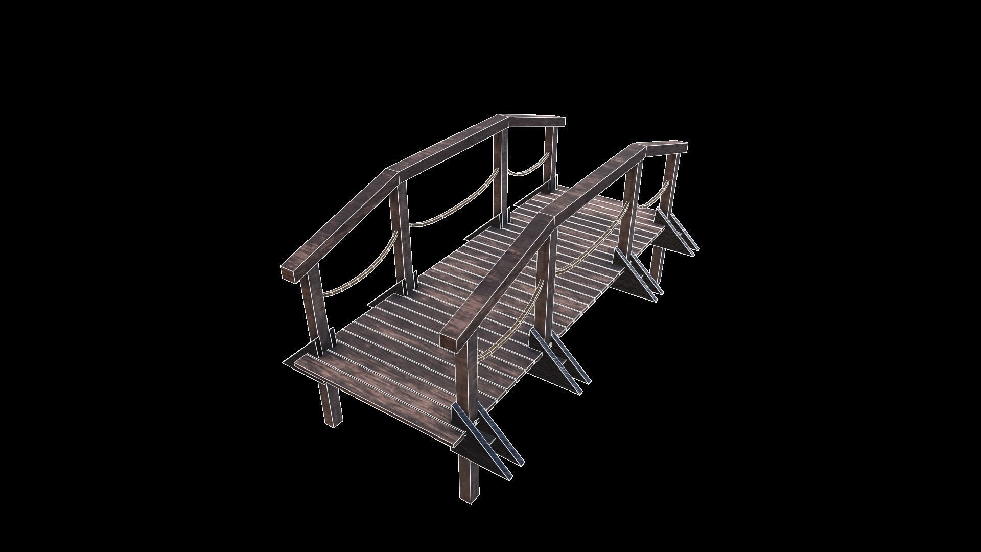 Wooden Bridge cartoon model Low-poly 3D model_7
