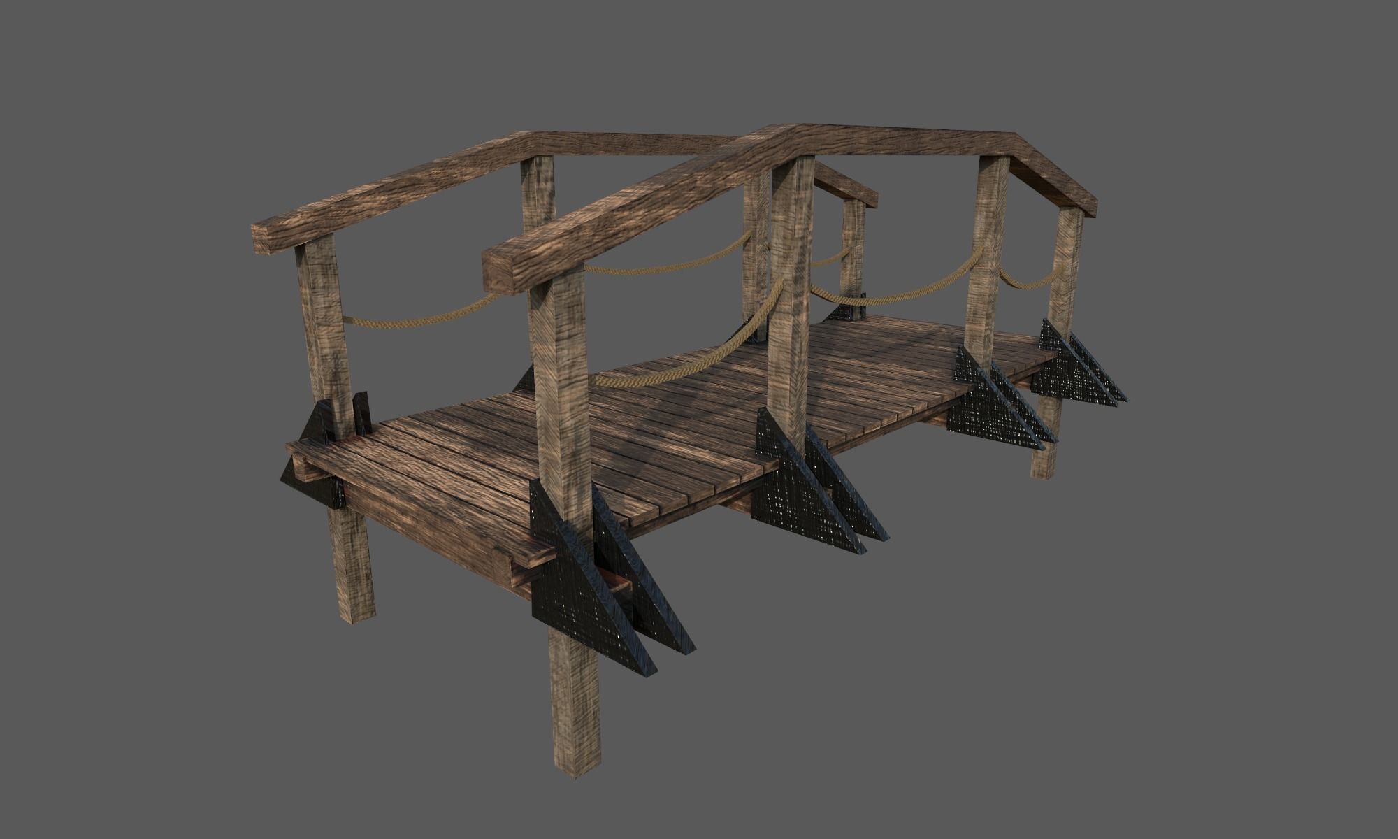 Wooden Bridge cartoon model Low-poly 3D model_1