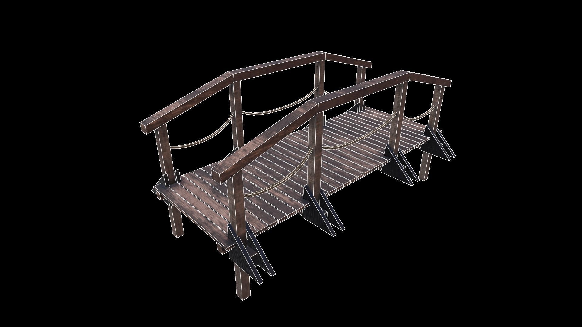 Wooden Bridge cartoon model Low-poly 3D model_6