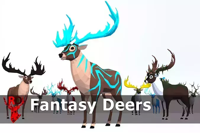 LowPoly Fantasy Deers pack Low-poly 3D model