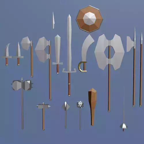 Cartoonish medieval melee weapons bundle Low-poly 3D model