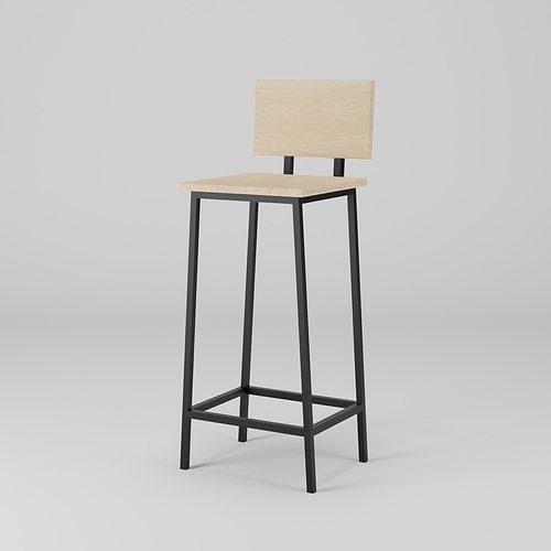 Wood Steel Barstool  Low-poly 3D model