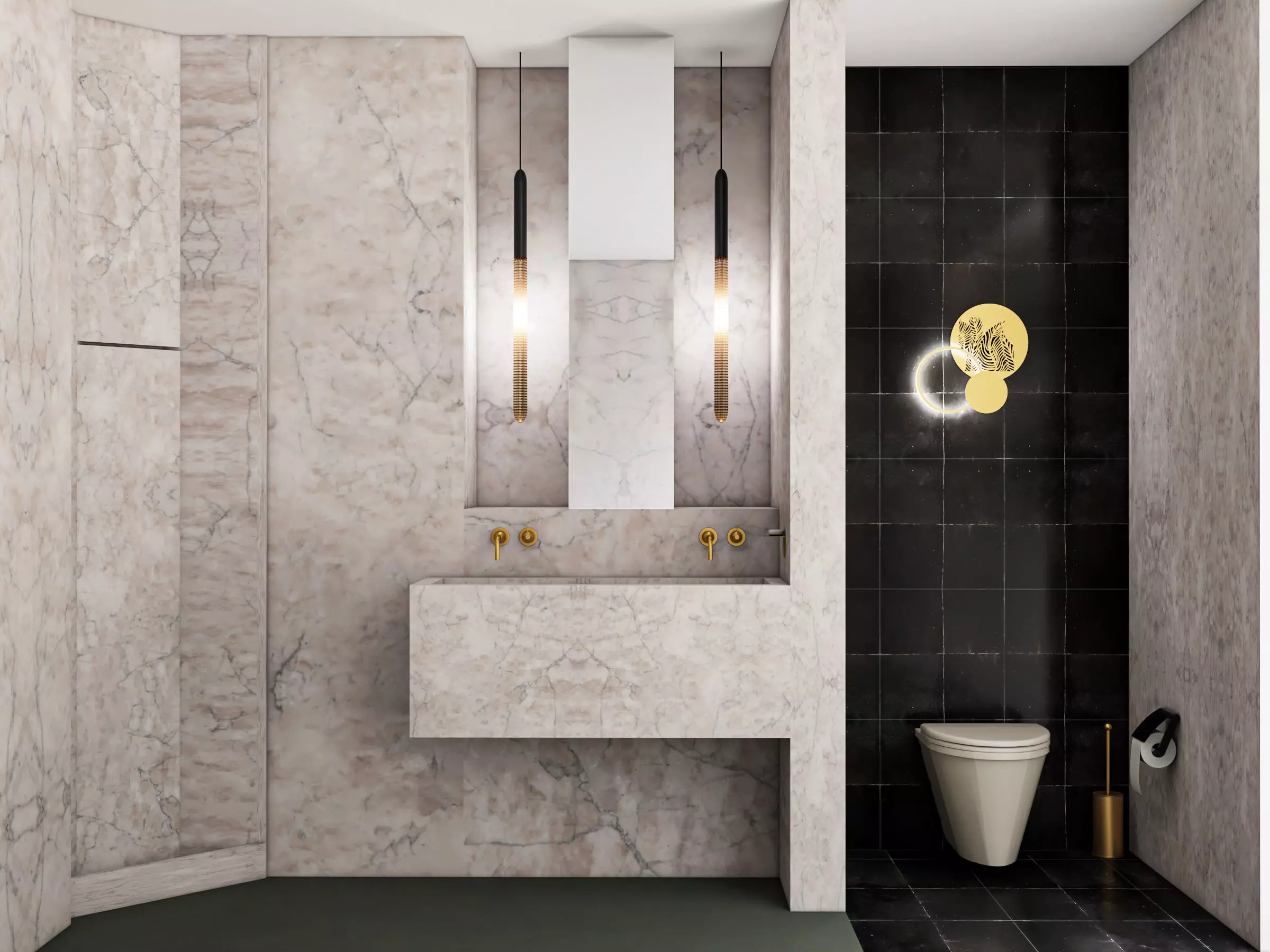 bathroom wooden screen with abstract design 3D model_0