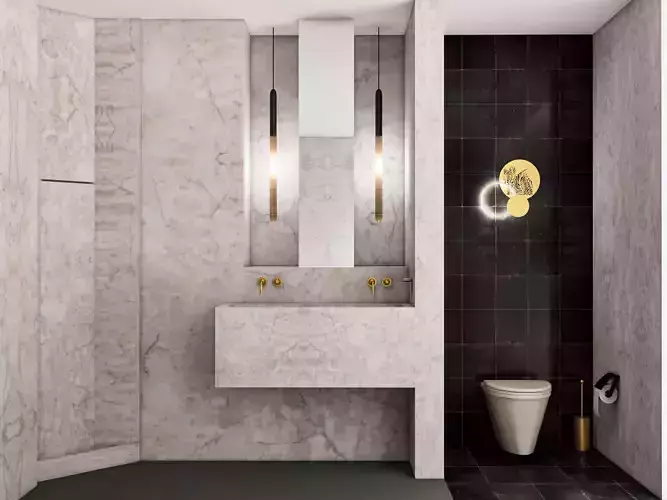 bathroom wooden screen with abstract design