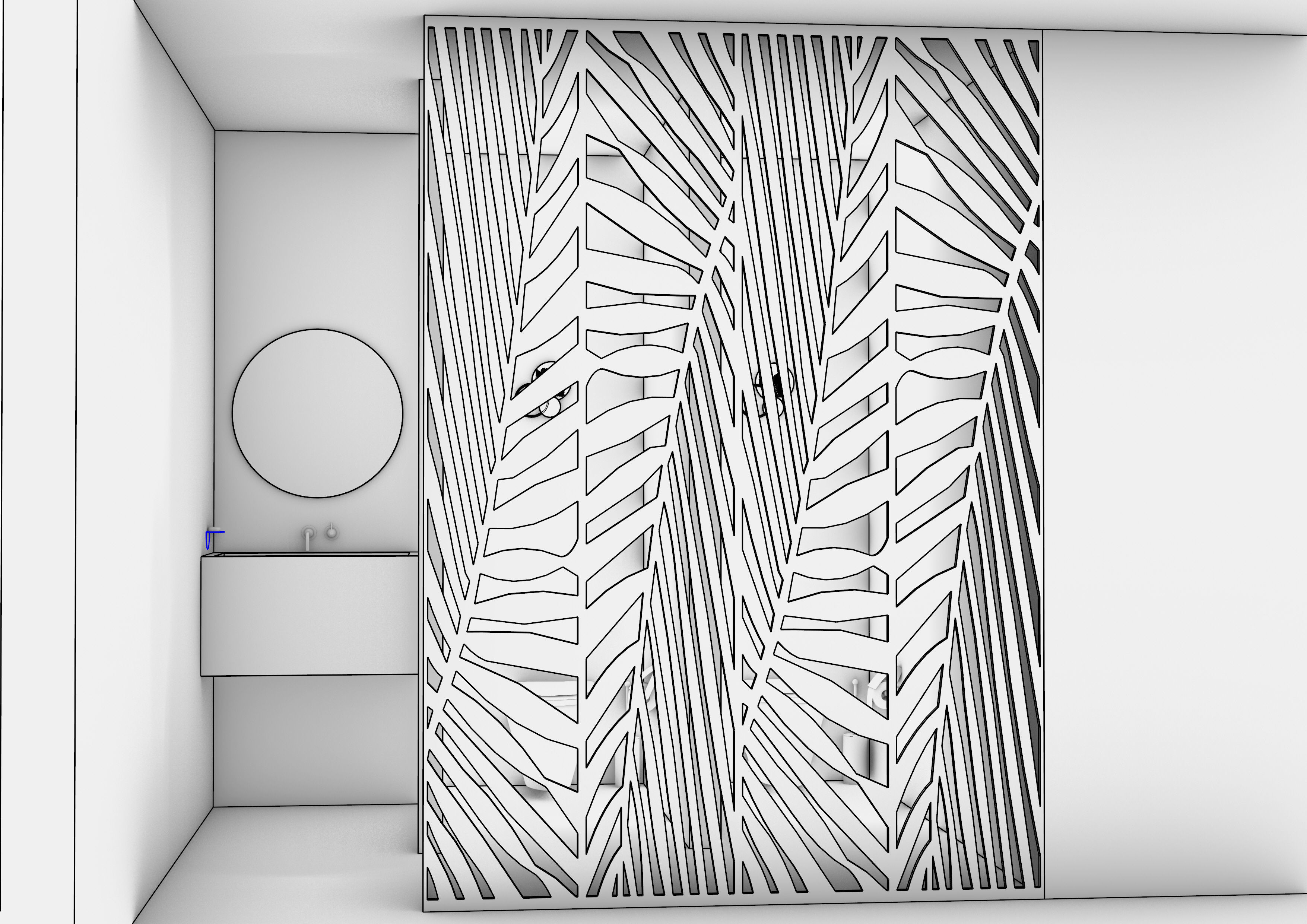 bathroom wooden screen with abstract design 3D model_6