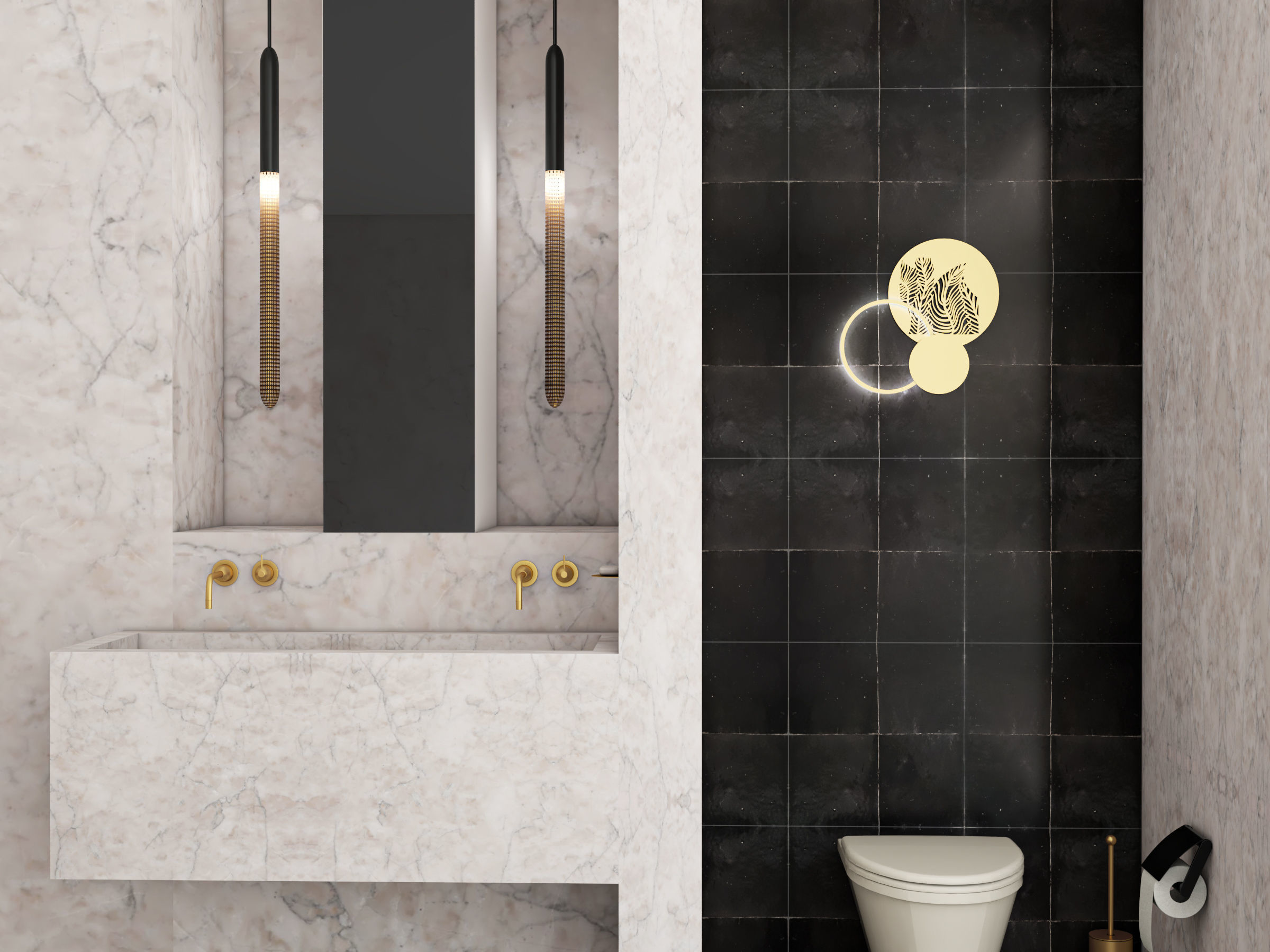 bathroom wooden screen with abstract design 3D model_1