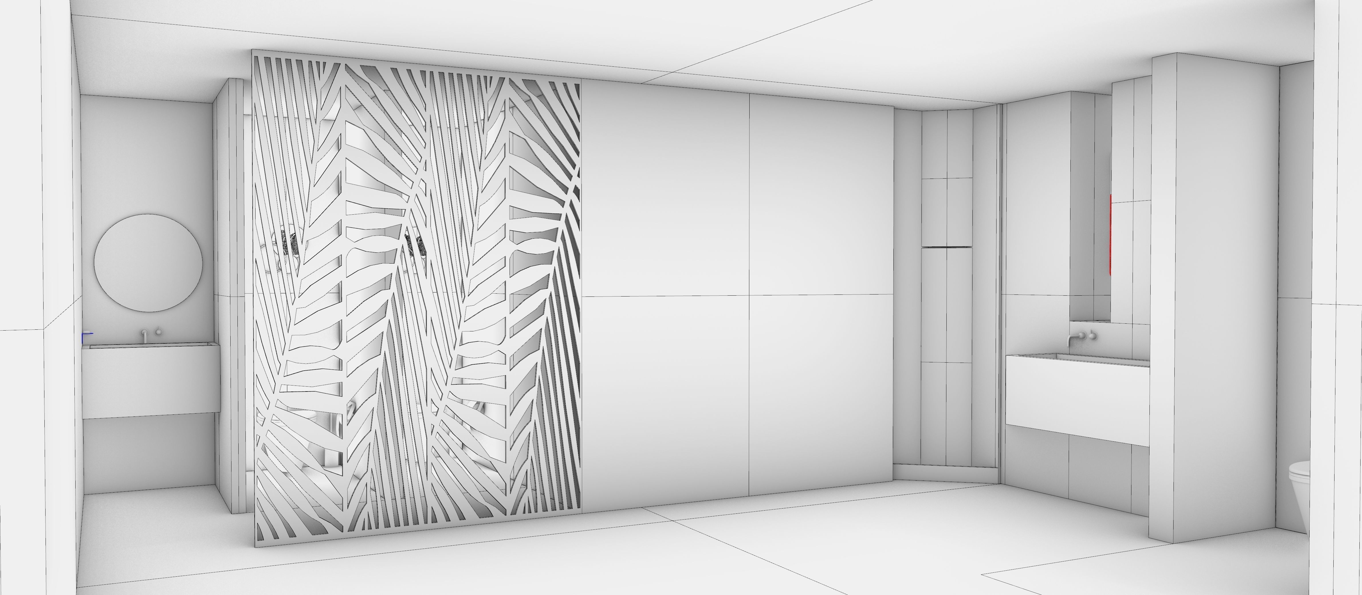 bathroom wooden screen with abstract design 3D model_8