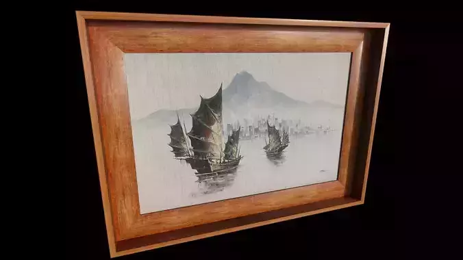 Chinese Junk Boats Oil Painting 