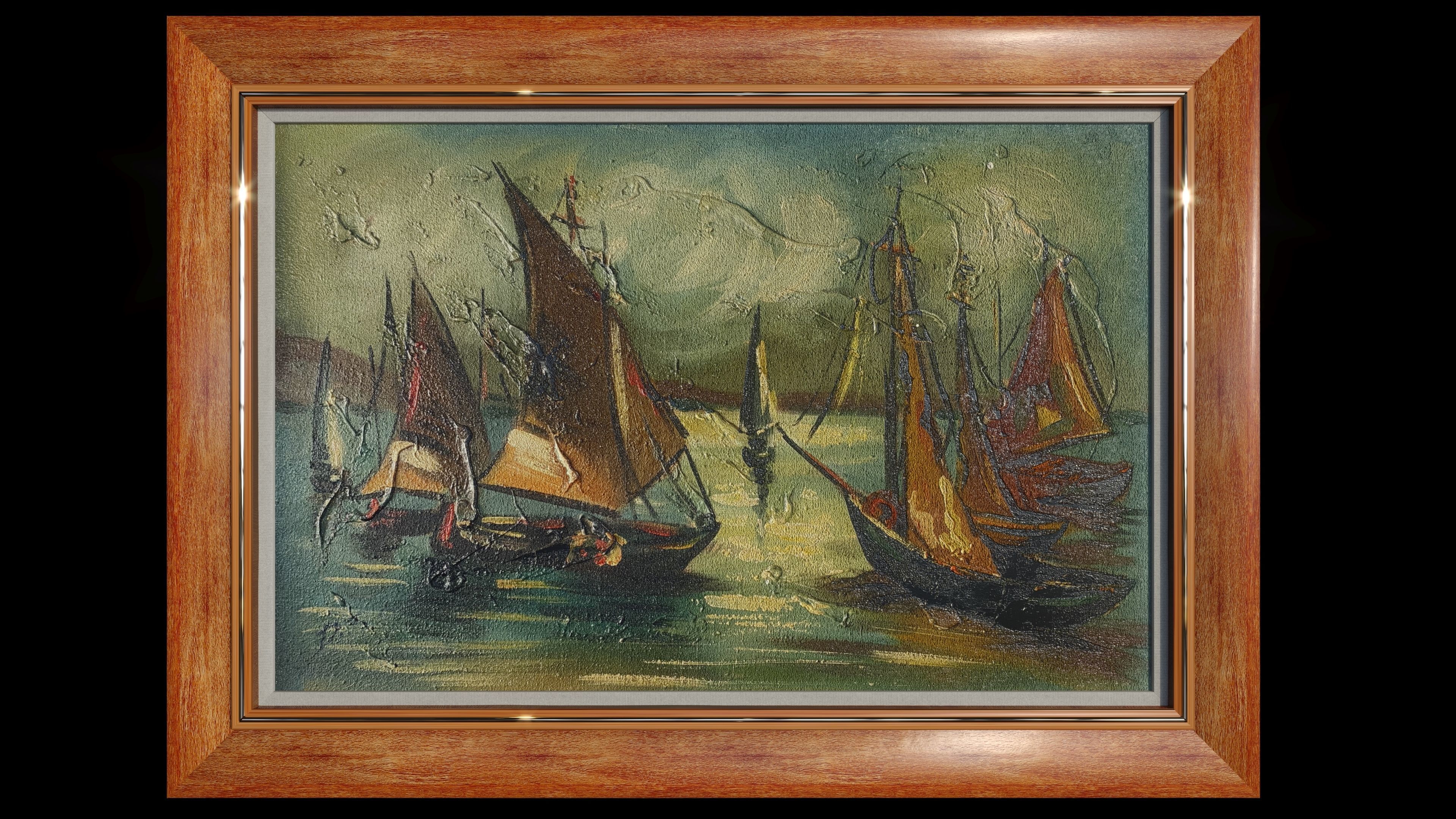 Sailing Boats Oil Painting  3D model_1