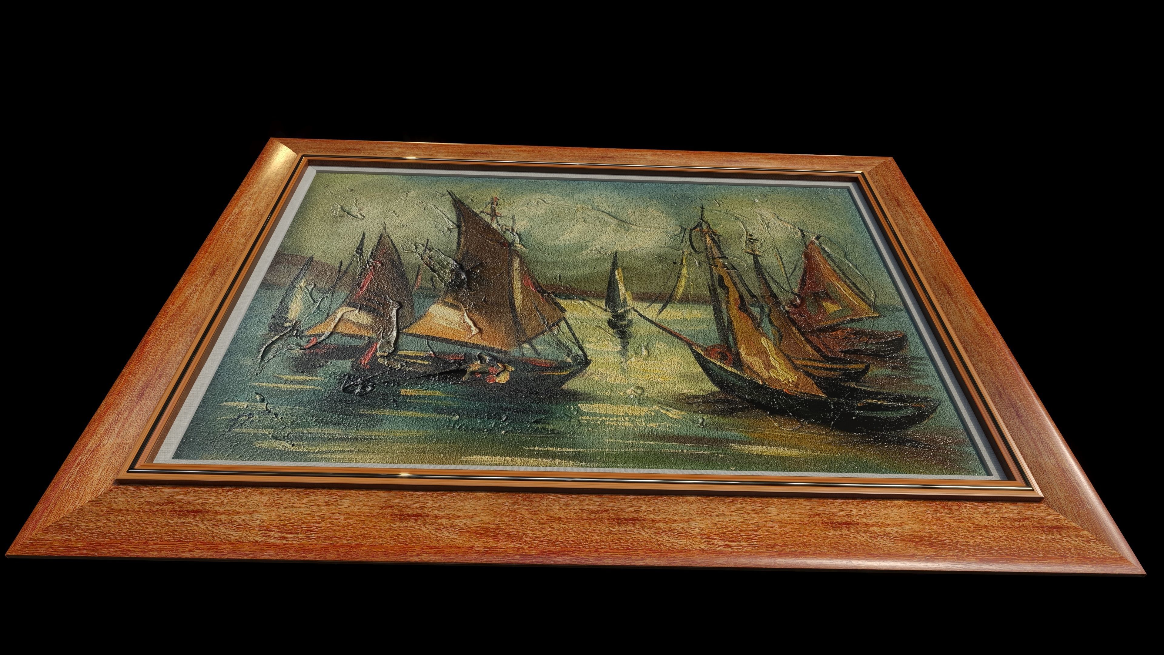 Sailing Boats Oil Painting  3D model_3