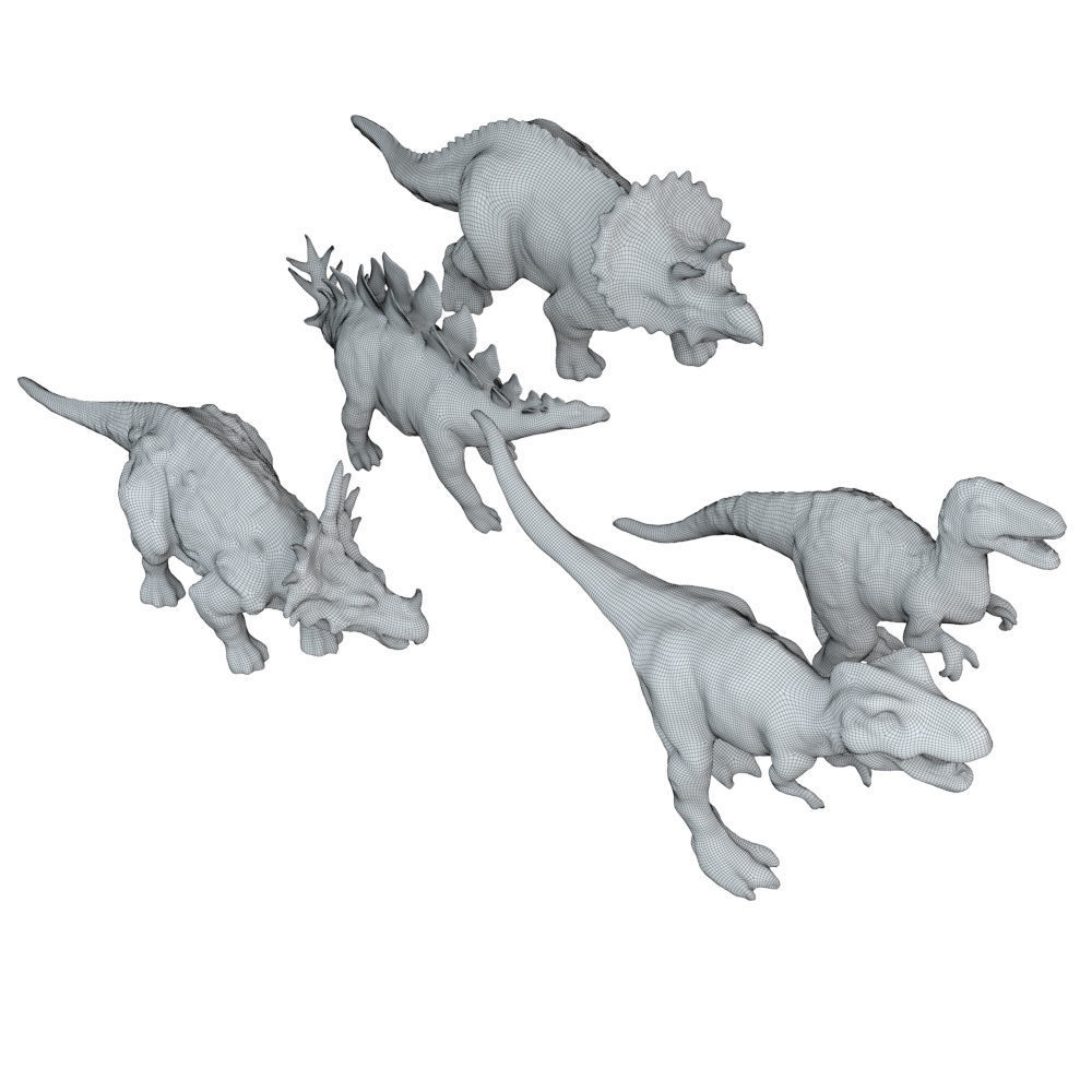 Collection of colored dinosaurs 3D model_5