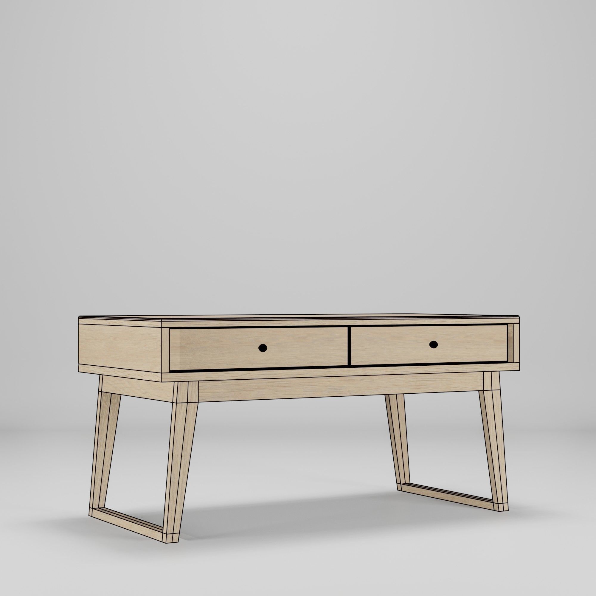 Wood Table with drawers Low-poly 3D model_3