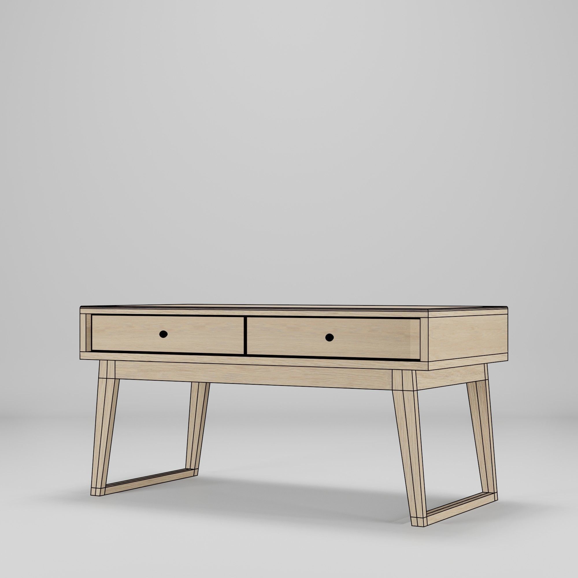 Wood Table with drawers Low-poly 3D model_5