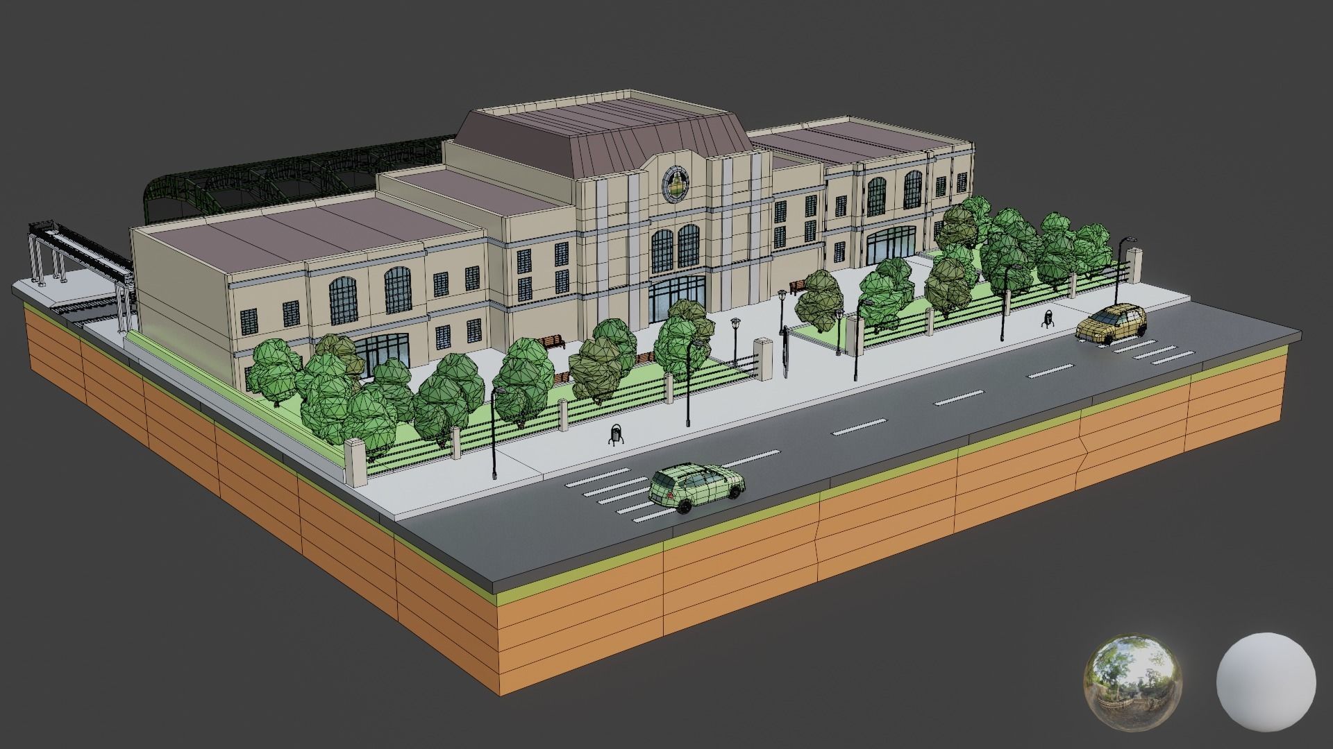 Low poly Railway Train Station Low-poly 3D model_2