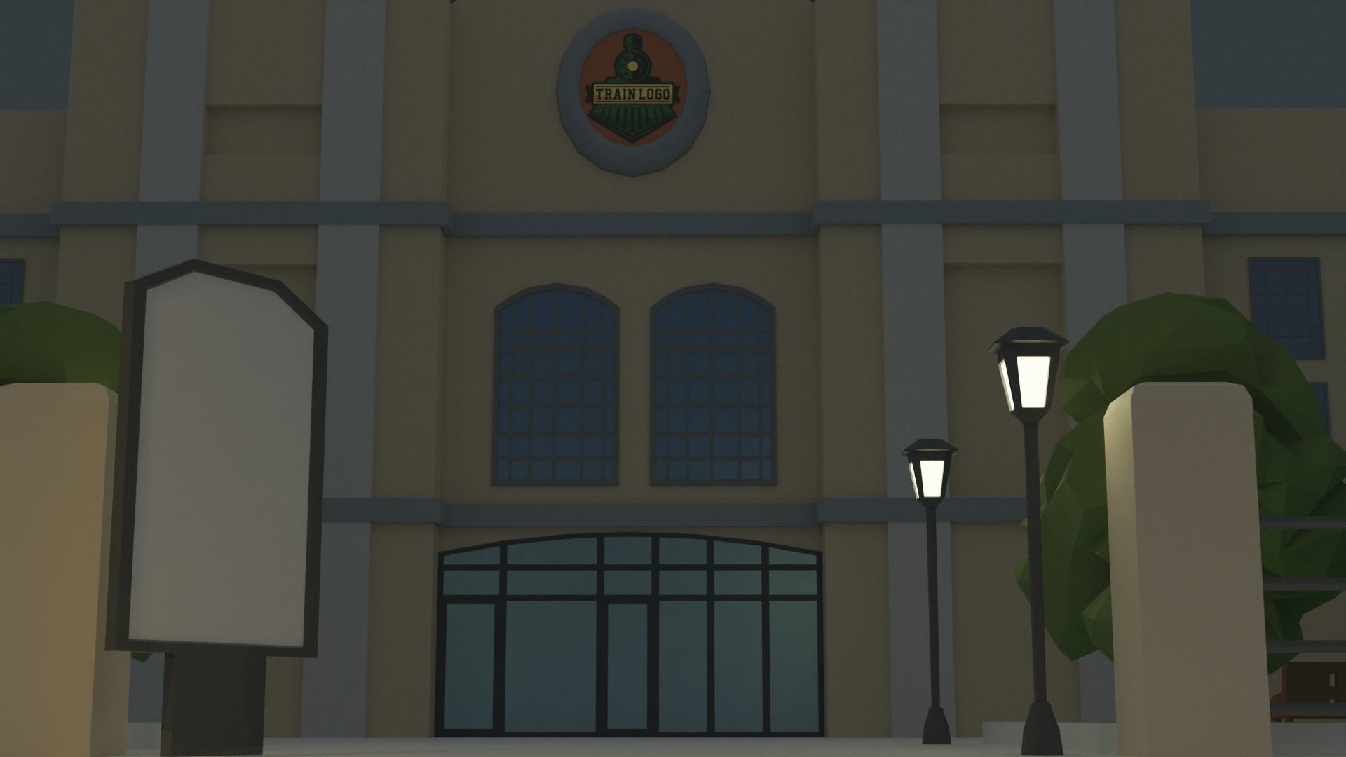 Low poly Railway Train Station Low-poly 3D model_12