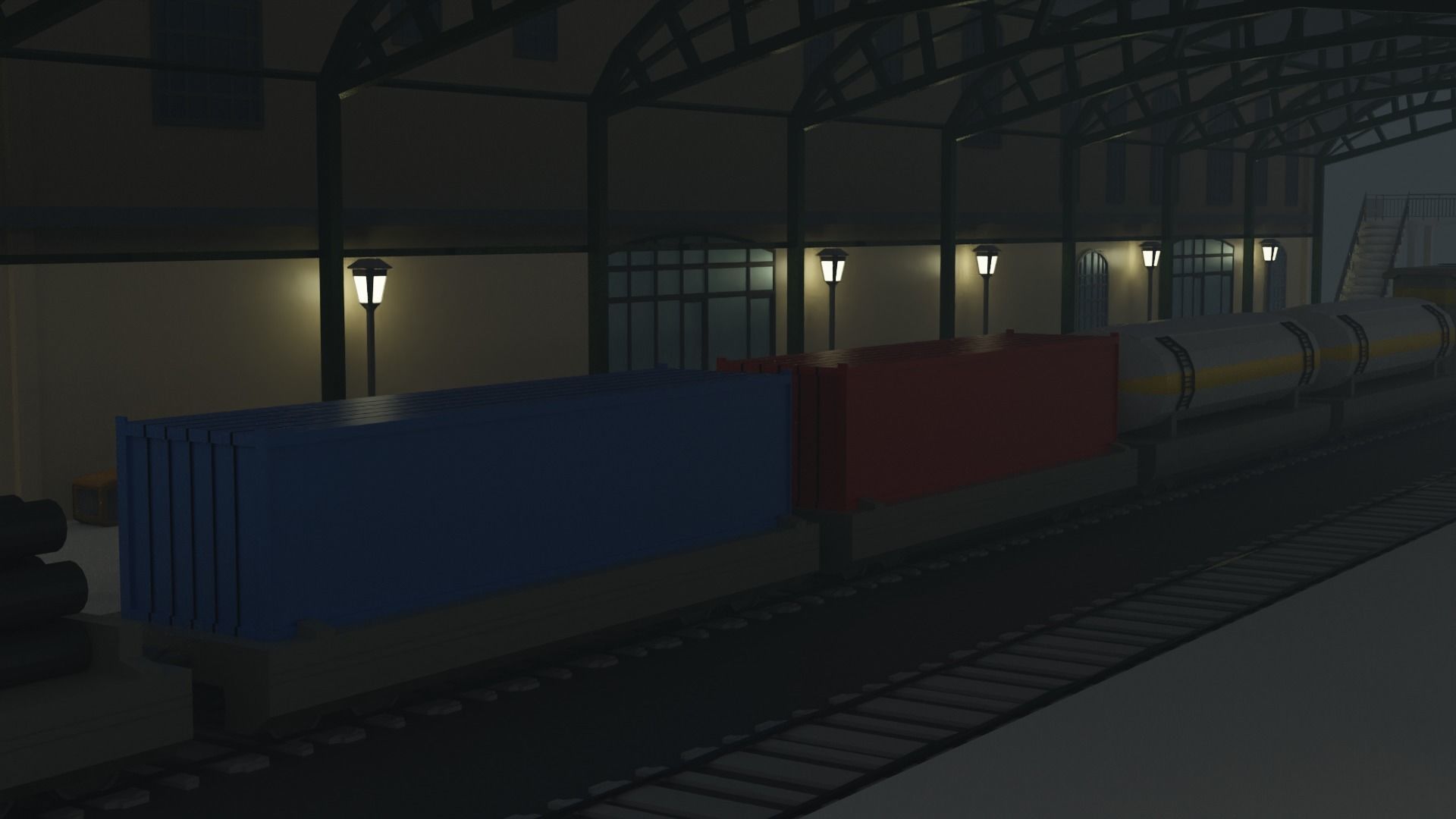Low poly Railway Train Station Low-poly 3D model_10