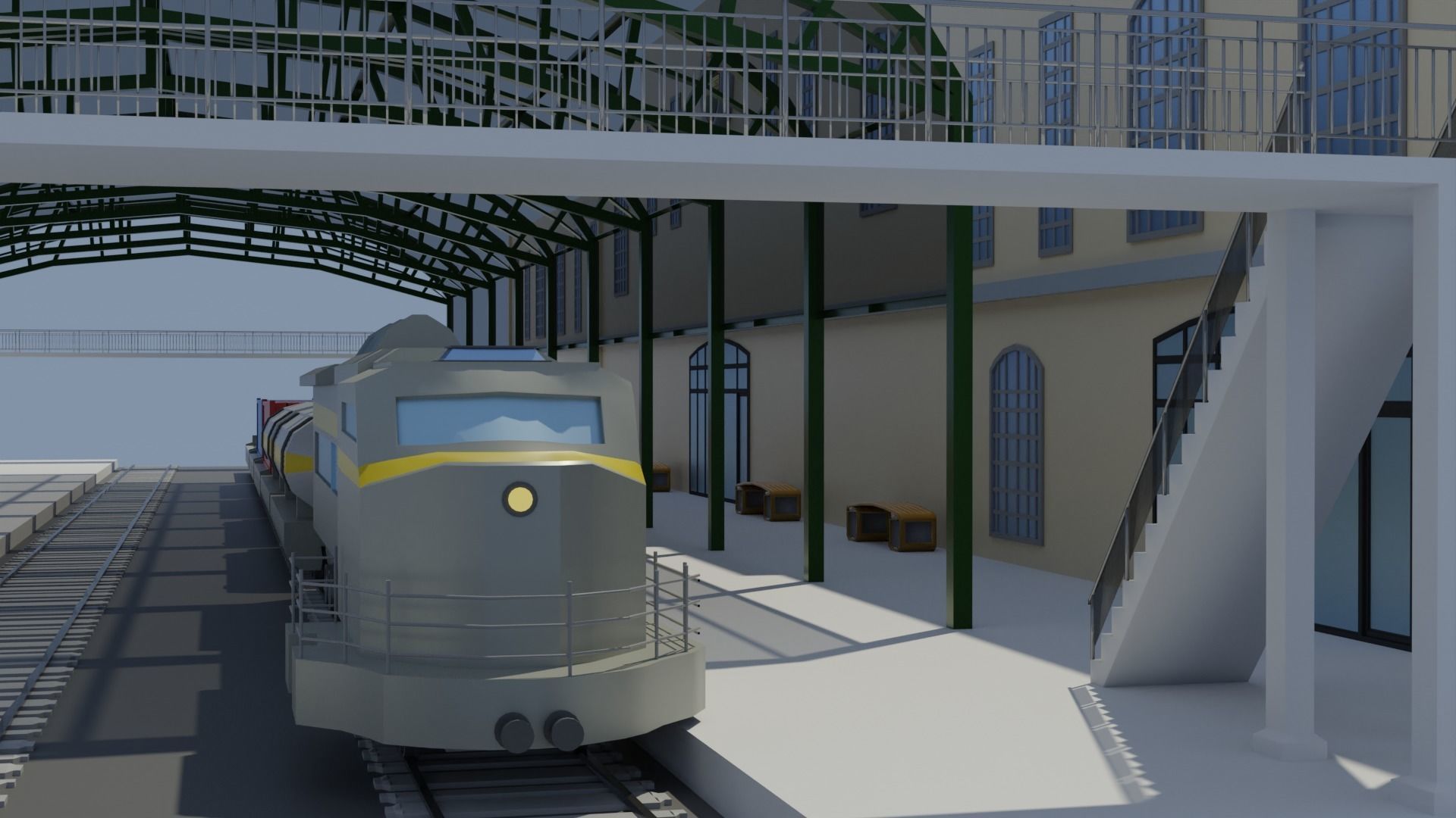 Low poly Railway Train Station Low-poly 3D model_14