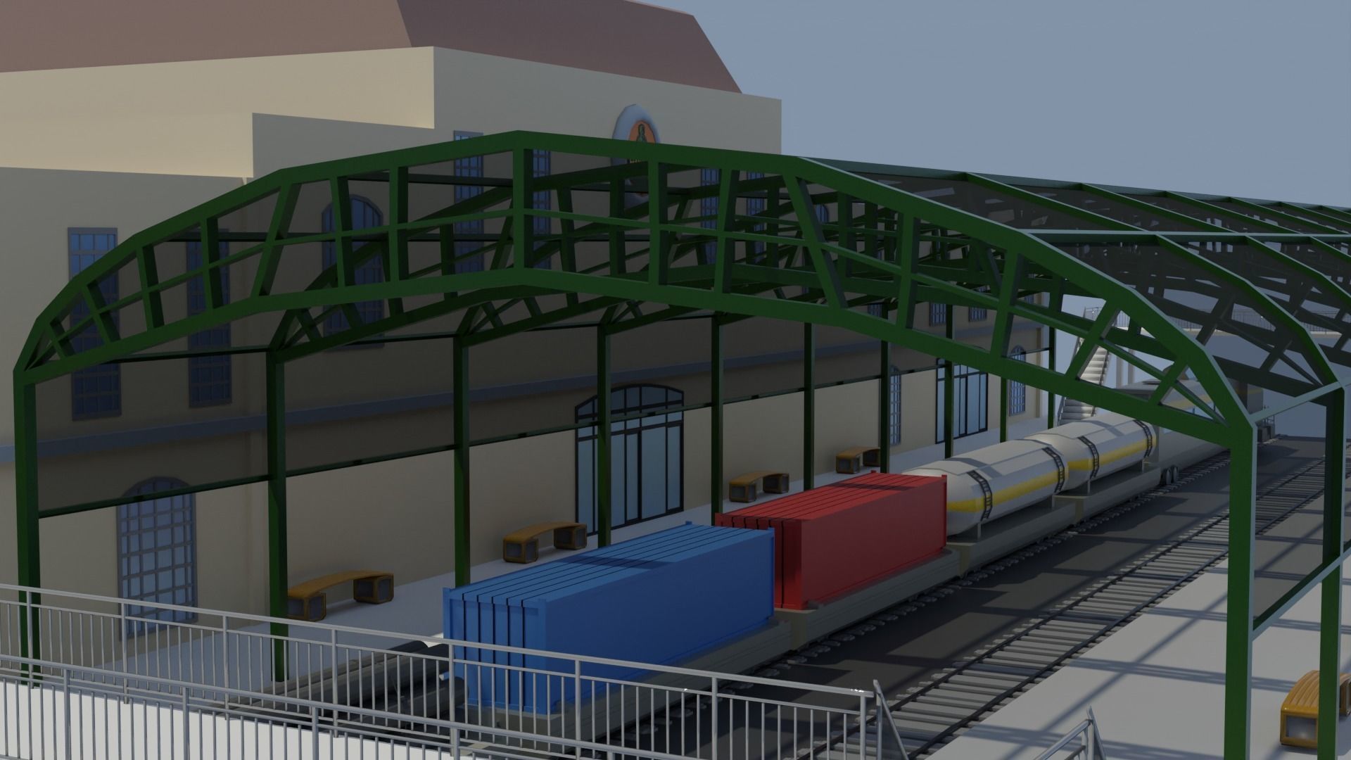 Low poly Railway Train Station Low-poly 3D model_13